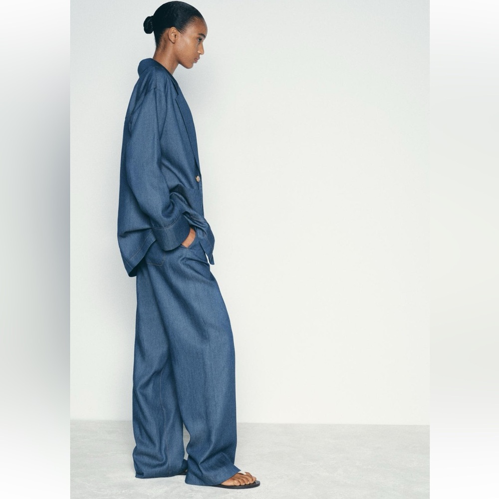 Denim effect Blue Oversized Women's Blazer - Picture 4 of 12